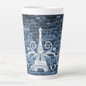 Blue Eiffel Tower Grunge Latte Tasse (Vorderseite)