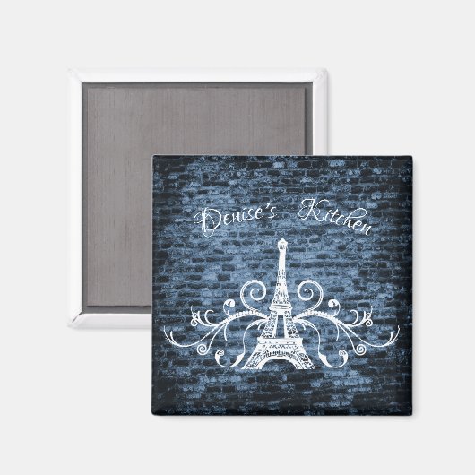 Blue Eiffel Tower Grunge Magnet (Vorderseite/Rückseite)