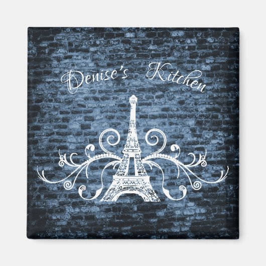 Blue Eiffel Tower Grunge Magnet (Vorne)