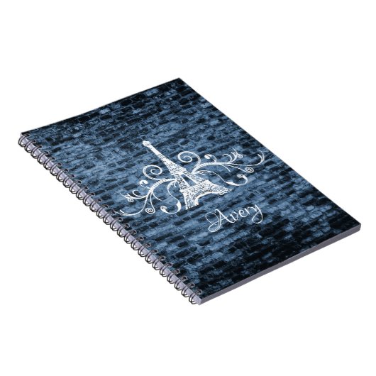 Blue Eiffel Tower Grunge Notebook Notizblock (Rechte Seite)