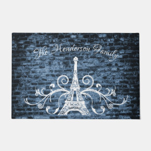 Blue Eiffel Tower Grunge Personalisiert Door Mat Fußmatte