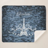 Blue Eiffel Tower Grunge Sherpa Blanket Sherpadecke (Vorderseite (Horizontal))
