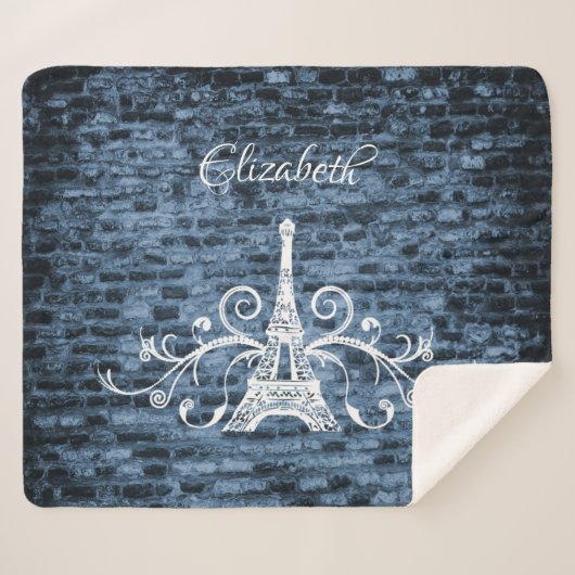 Blue Eiffel Tower Grunge Sherpa Blanket Sherpadecke (Vorderseite (Horizontal))
