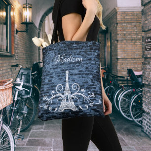 Blue Eiffel Tower Grunge Totbeutel Tasche