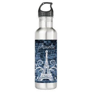 Blue Eiffel Tower Grunge Wasserflasche Edelstahlflasche