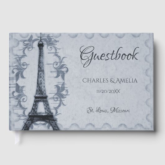 Blue Eiffel Tower Wedding Day Gästebuch (Vorderseite)