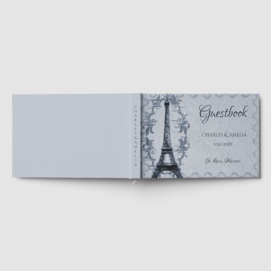 Blue Eiffel Tower Wedding Day Gästebuch (Voll)