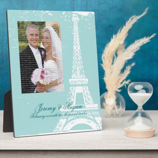 Blue Eiffel Tower Wedding Foto Plaques Fotoplatte (Seite)