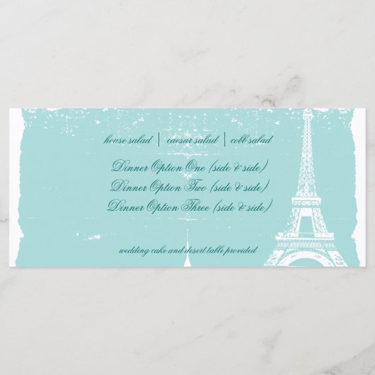 Blue Eiffel Tower Wedding Menus Menükarte (Rückseite)