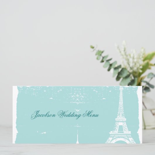 Blue Eiffel Tower Wedding Menus Menükarte (Stehend Vorderseite)