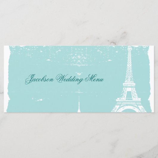 Blue Eiffel Tower Wedding Menus Menükarte (Vorderseite)