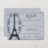 Blue Eiffel Tower Wedding RSVP Card (Vorne/Hinten)