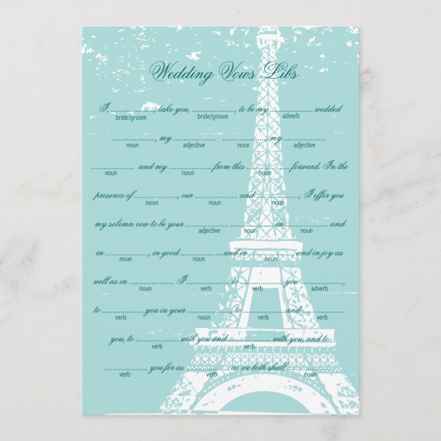 Blue Eiffel Tower Wedding Vows Libs (Vorderseite)