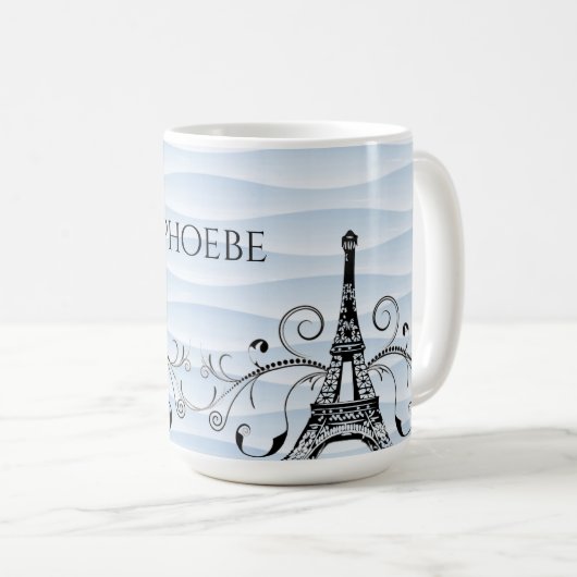 Blue Eiffelturm Blüh Kaffee Tasse (VorderseiteRechts)