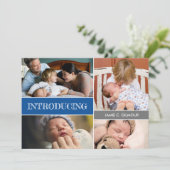 Blue Einführung 2. Baby Baby Custom Foto Collage Ankündigung (Stehend Vorderseite)