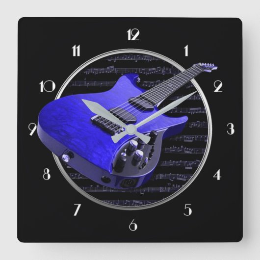 Blue Electric Gitarren Square Wall Clock Quadratische Wanduhr (Vorderseite)