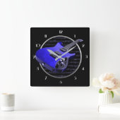 Blue Electric Gitarren Square Wall Clock Quadratische Wanduhr (Zuhause)