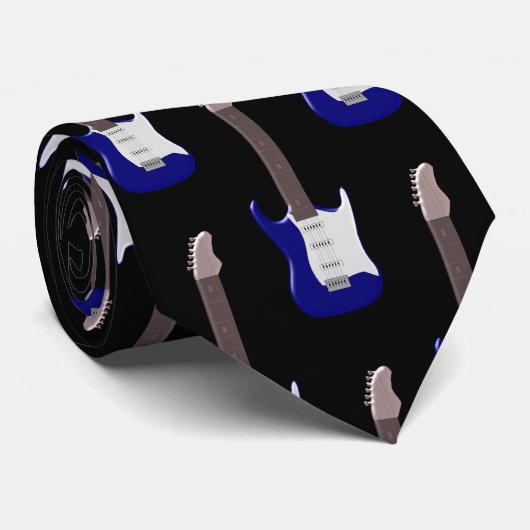Blue Electric Guitar Design Neck Tie Krawatte (Gerollt)