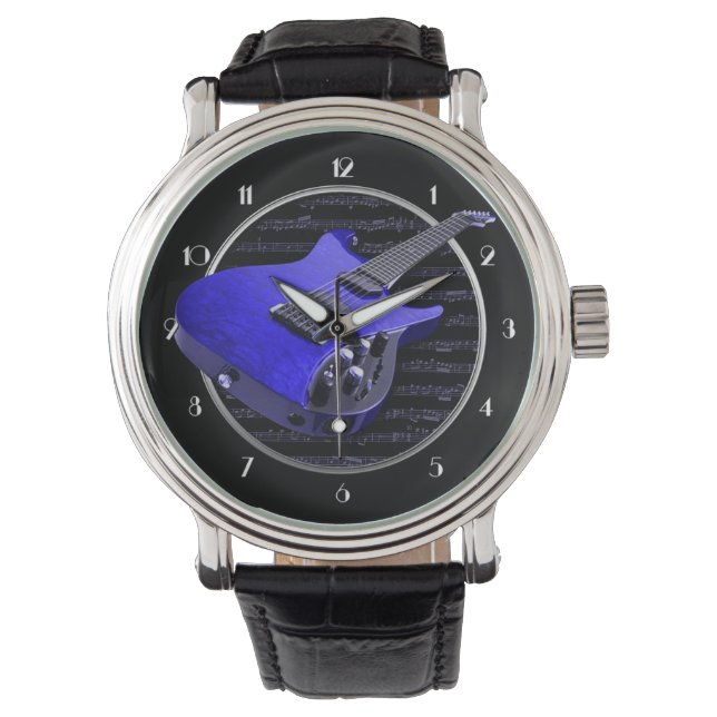 Blue Electric Guitar Wrist Watch Armbanduhr (Vorderseite)