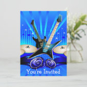 Blue Electric Guitars, Drums & Lautsprecher Grad P Einladung (Stehend Vorderseite)