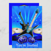 Blue Electric Guitars, Drums & Lautsprecher Grad P Einladung (Vorne/Hinten)