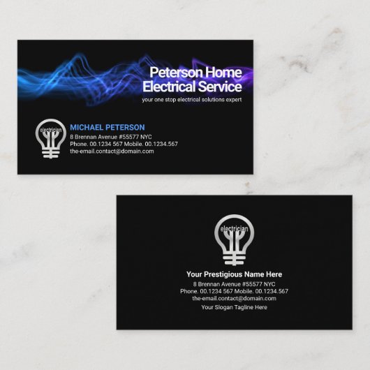 Blue Electrical Lightning Bolt Electrician Service Visitenkarte (Vorne/Hinten)