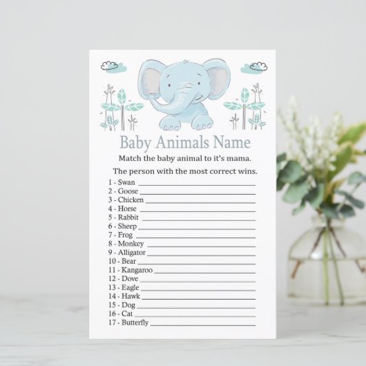 Blue Elefant Baby Animals Name Game (Stehend Vorderseite)