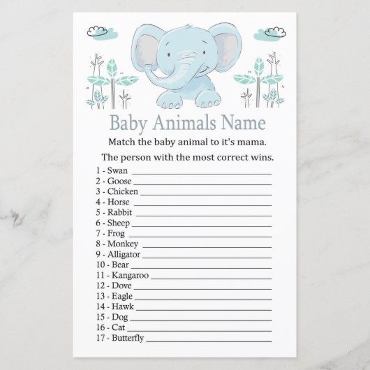 Blue Elefant Baby Animals Name Game (Vorderseite)