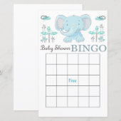 Blue Elefant Baby Dusche Bingokarte (Vorne/Hinten)