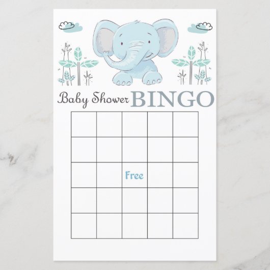 Blue Elefant Baby Dusche Bingokarte (Vorderseite)