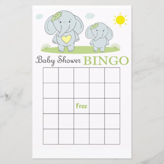 Blue Elefant Baby Dusche Bingokarte (Vorderseite)