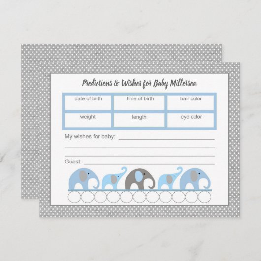 Blue Elefant Baby Shower Predictions Spiel Einladung (Vorne/Hinten)