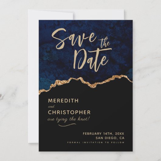 Blue Elegance Agate Wedding Save the Date (Vorderseite)