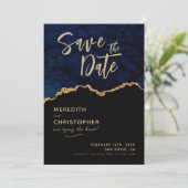 Blue Elegance Agate Wedding Save the Date (Stehend Vorderseite)