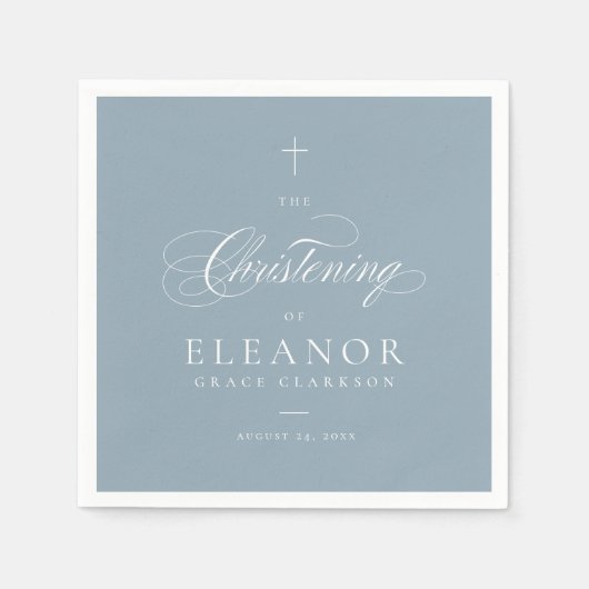 Blue Elegance Cross Script Calligraphy Christening Serviette (Vorderseite)
