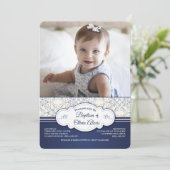 Blue Elegance Foto Einladung (Stehend Vorderseite)