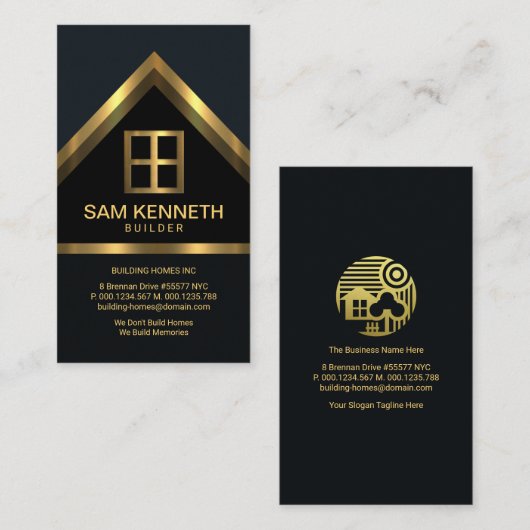 Blue Elegance Gold Zuhause Roof Builder Constructi Visitenkarte (Vorne/Hinten)