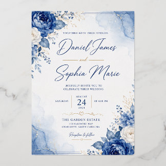 Blue Elegance Hochzeits-Einladung | Daniel & Sophi Folieneinladung