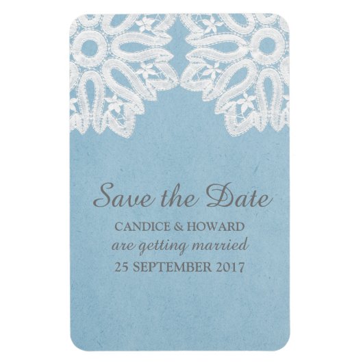 Blue Elegance Lace Save the Date Flexi Magnet (Vertikal)