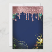 Blue Elegance, Rose Gold Tropfen 16 . Geburtstag Einladung (Rückseite)