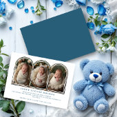 Blue Elegant 3-Photo Collage Arch Newborn Ankündigung