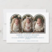 Blue Elegant 3-Photo Collage Arch Newborn Ankündigung (Vorderseite)