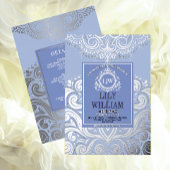 Blue Elegant Artdeco Diamond Monogram Wedding Folieneinladung