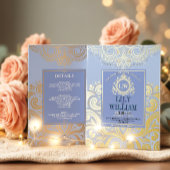 Blue Elegant Artdeco Diamond Monogram Wedding Gold Folieneinladung