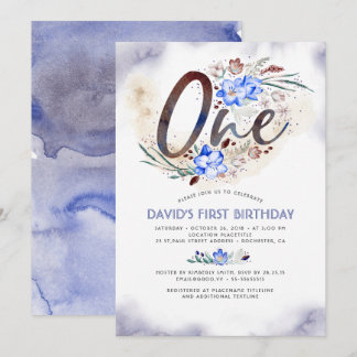 Blue Elegant | Baby Jungen | 1. Geburtstag Party Einladung