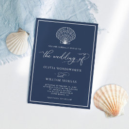 Blue Elegant Beach Seashell Wedding Einladung