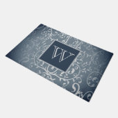 Blue Elegant Blüh Monogram Doormat Fußmatte (Schrägansicht)