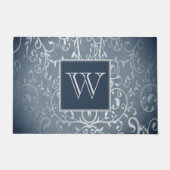 Blue Elegant Blüh Monogram Doormat Fußmatte (Vorderseite)