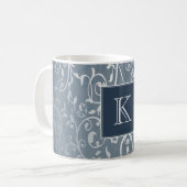 Blue Elegant Blüh Monogram Tasse (Vorderseite Links)