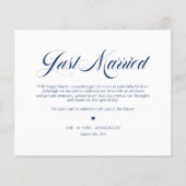 Blue Elegant Bold Calligraphy Just Married Card (Vorderseite)